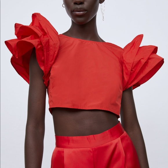 NWT Zara Red Ruffled Top Size L - Picture 5 of 8